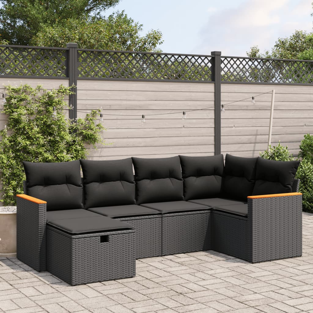 vidaXL Salon de jardin 6 pcs avec coussins noir résine tressée