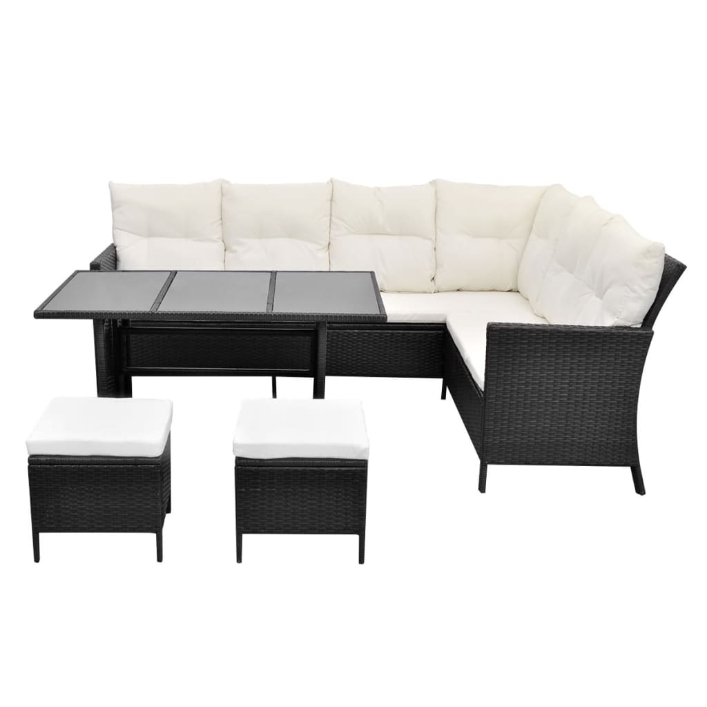 vidaXL Salon de jardin 4 pcs avec coussins Résine tressée Noir