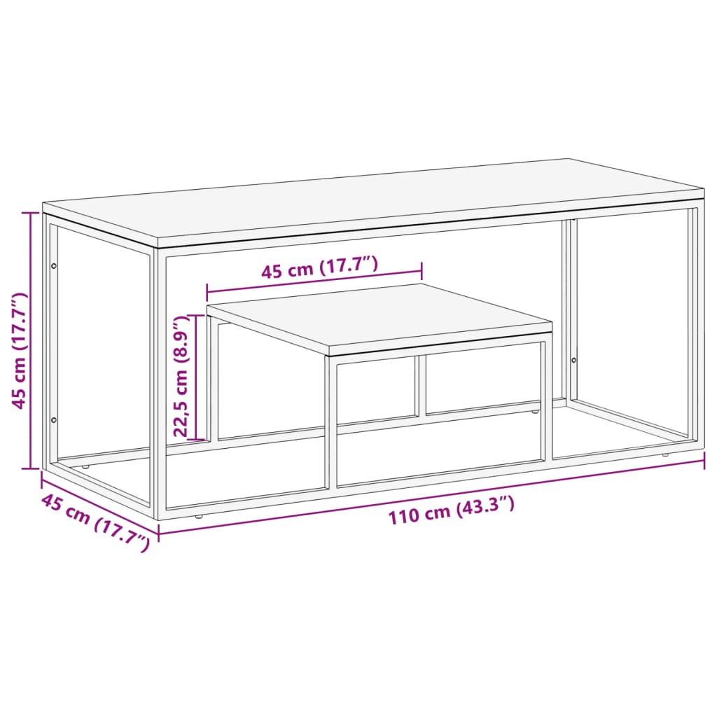 vidaXL Table basse doré acier inoxydable et bois de mélèze massif