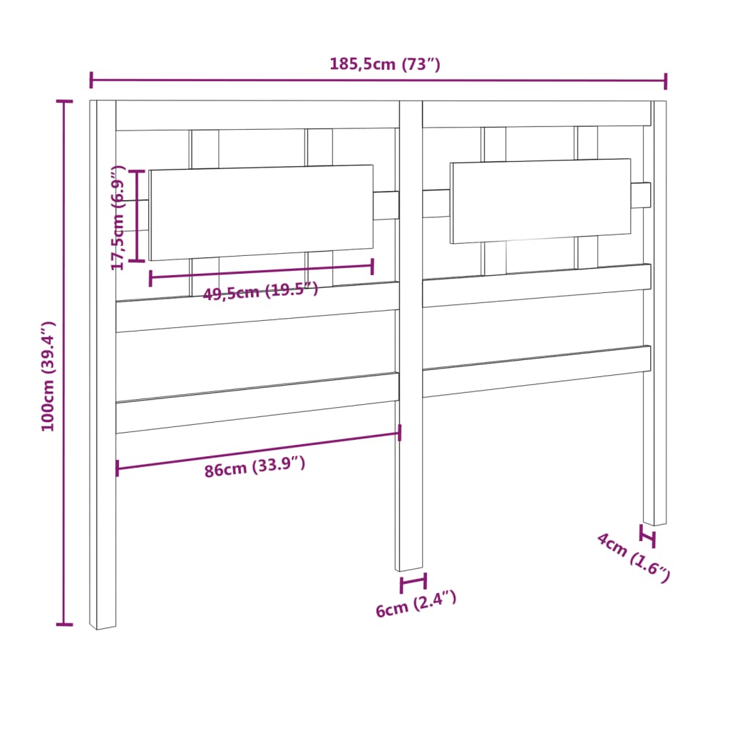 vidaXL Tête de lit Marron miel 185,5x4x100 cm Bois massif de pin