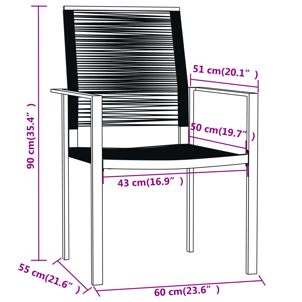 vidaXL Ensemble à manger de jardin 5 pcs Noir