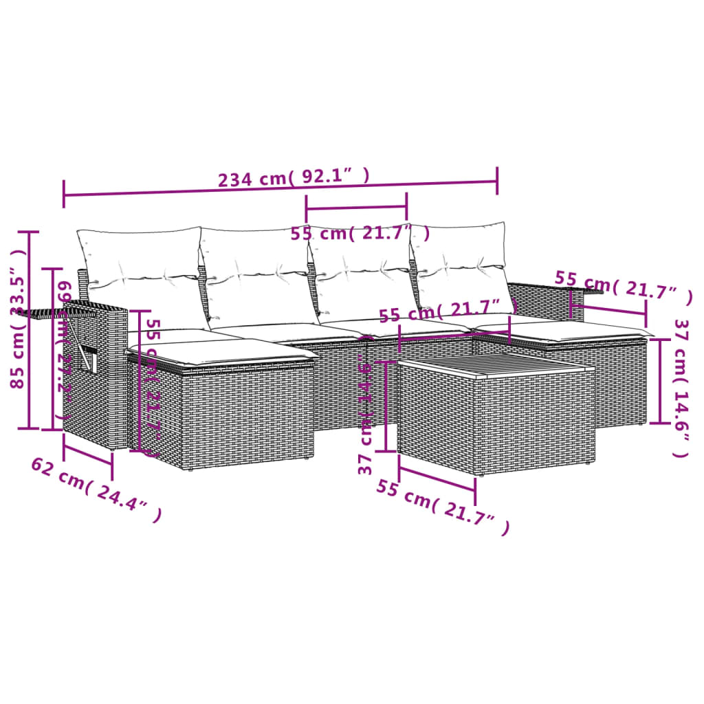 vidaXL Salon de jardin avec coussins 7 pcs gris résine tressée