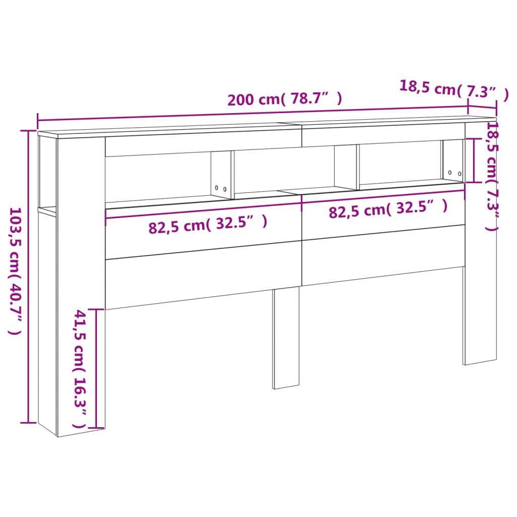 vidaXL Tête de lit à LED chêne sonoma 200x18,5x103,5cm bois ingénierie