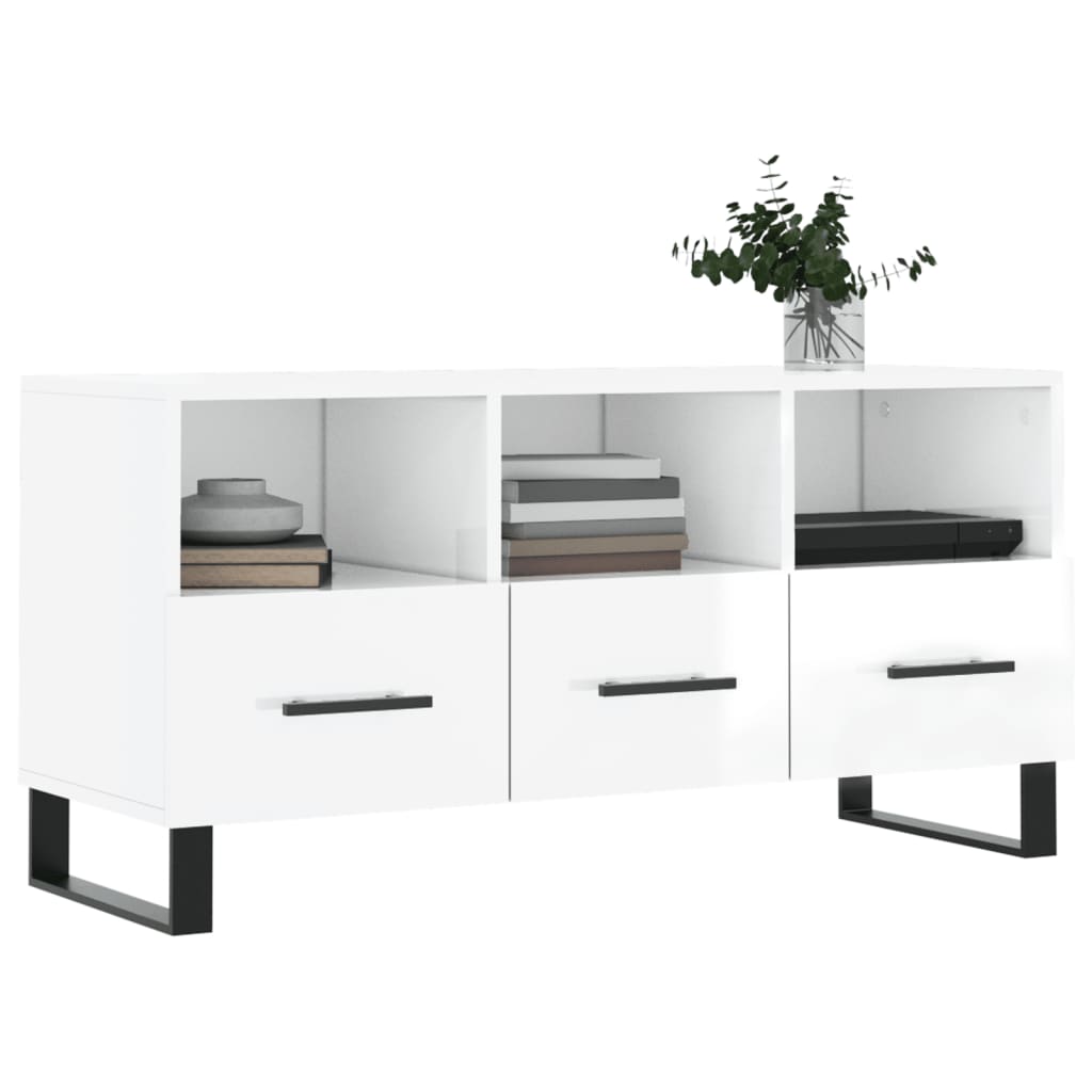 vidaXL Meuble TV Blanc brillant 102x36x50 cm Bois d'ingénierie