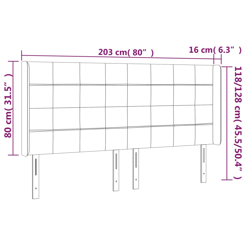 vidaXL Tête de lit à LED Vert foncé 203x16x118/128 cm Velours