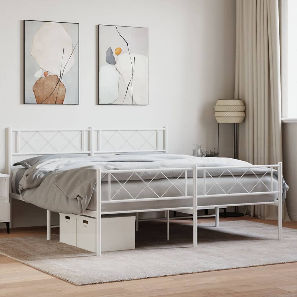 vidaXL Cadre de lit métal sans matelas et pied de lit blanc 140x190 cm