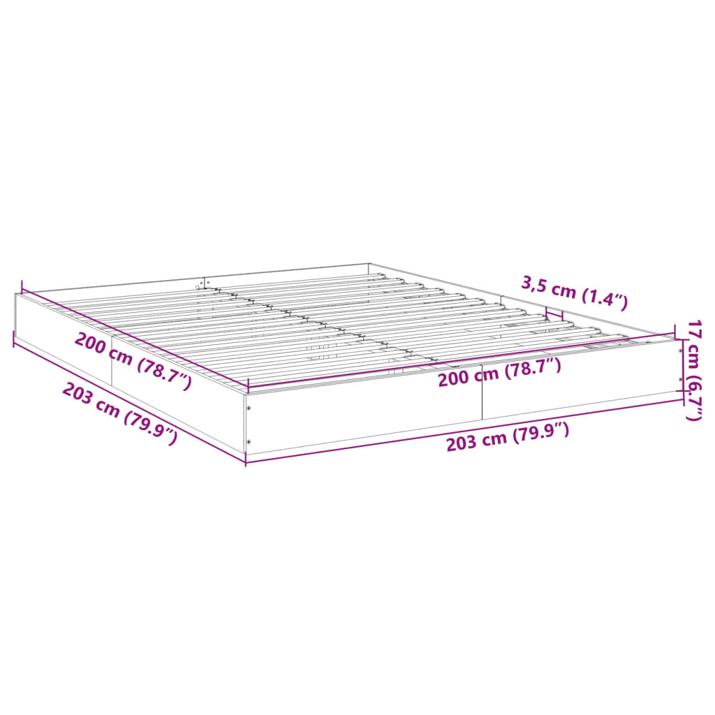 vidaXL Cadre de lit sans matelas chêne fumé 200x200 cm bois ingénierie