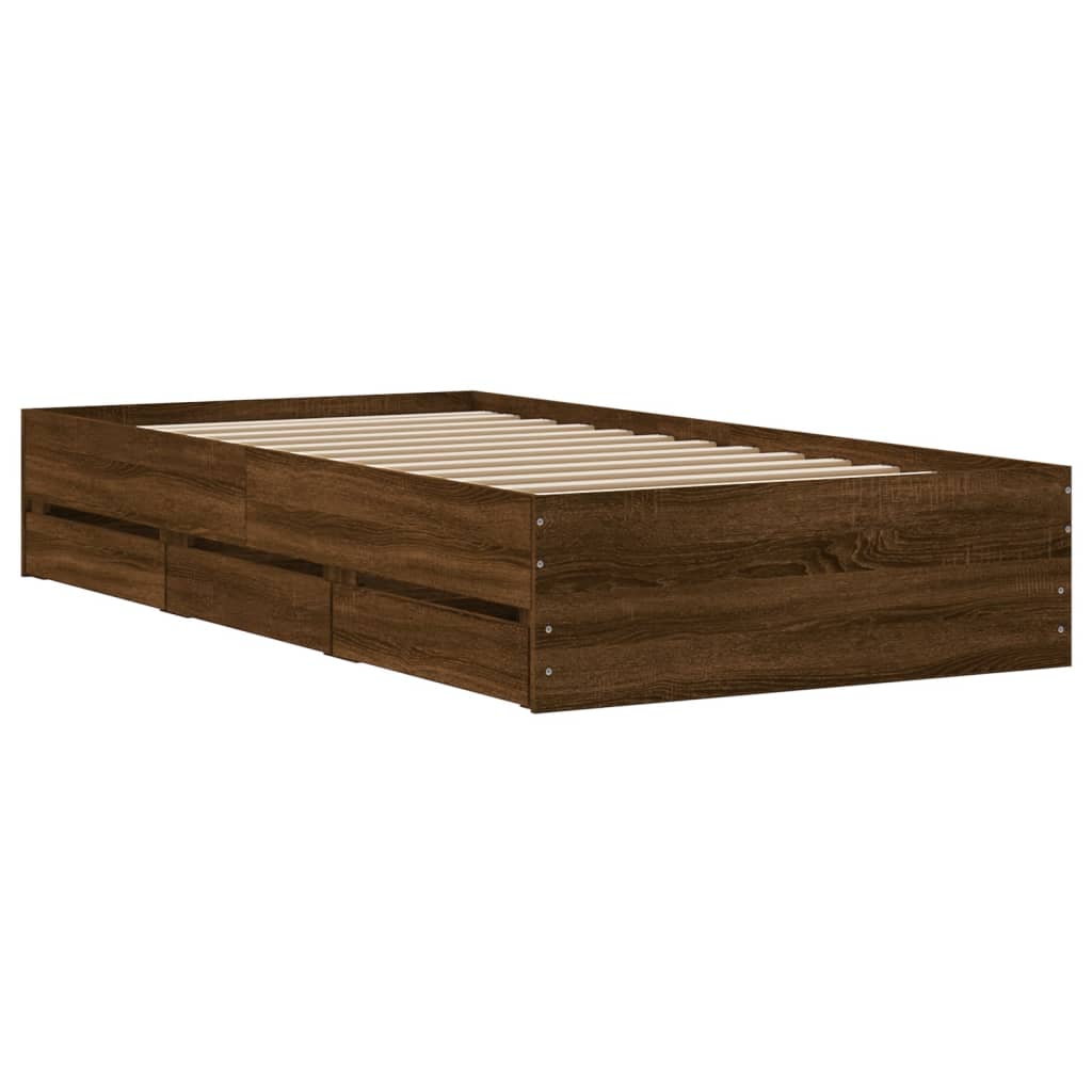 vidaXL Cadre de lit avec tiroirs sans matelas chêne marron 90x200 cm