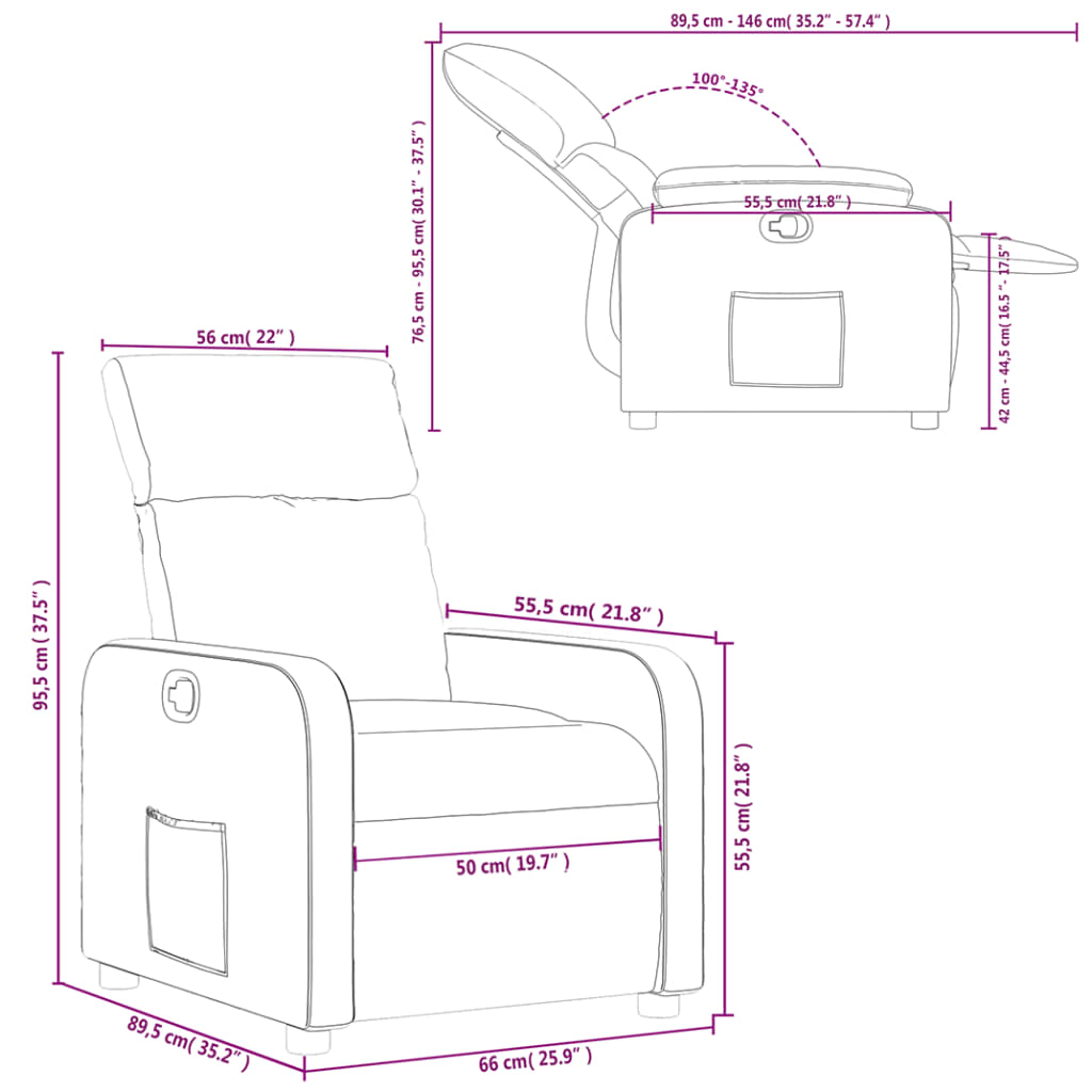 vidaXL Fauteuil inclinable Noir Tissu