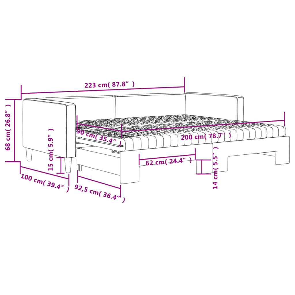 vidaXL Lit de jour avec gigogne et matelas gris clair 90x200 cm tissu