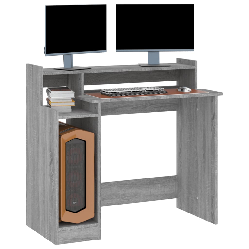 vidaXL Bureau et lumières LED Sonoma gris 97x45x90cm Bois d'ingénierie