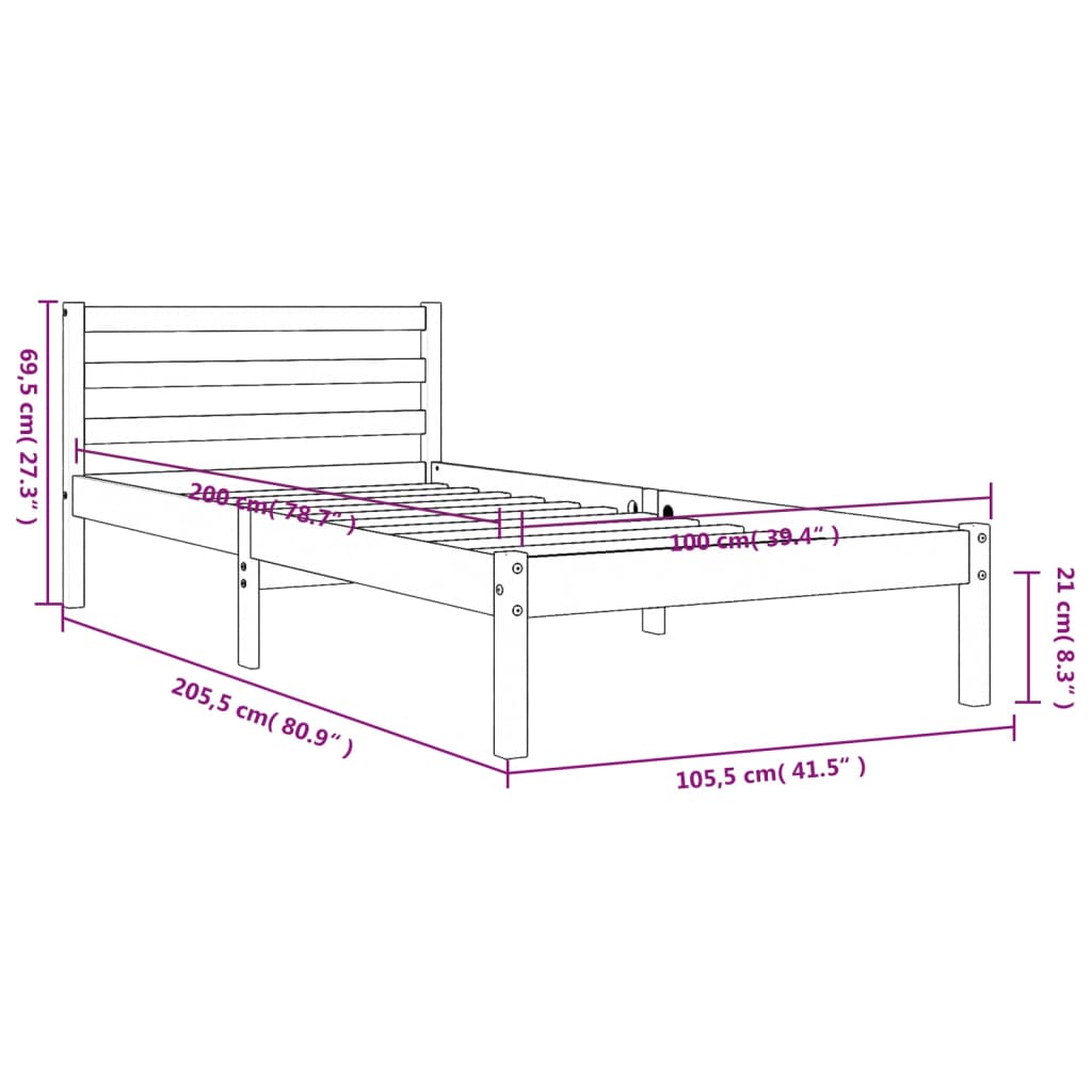 vidaXL Cadre de lit sans matelas cire marron 100x200cm bois pin massif