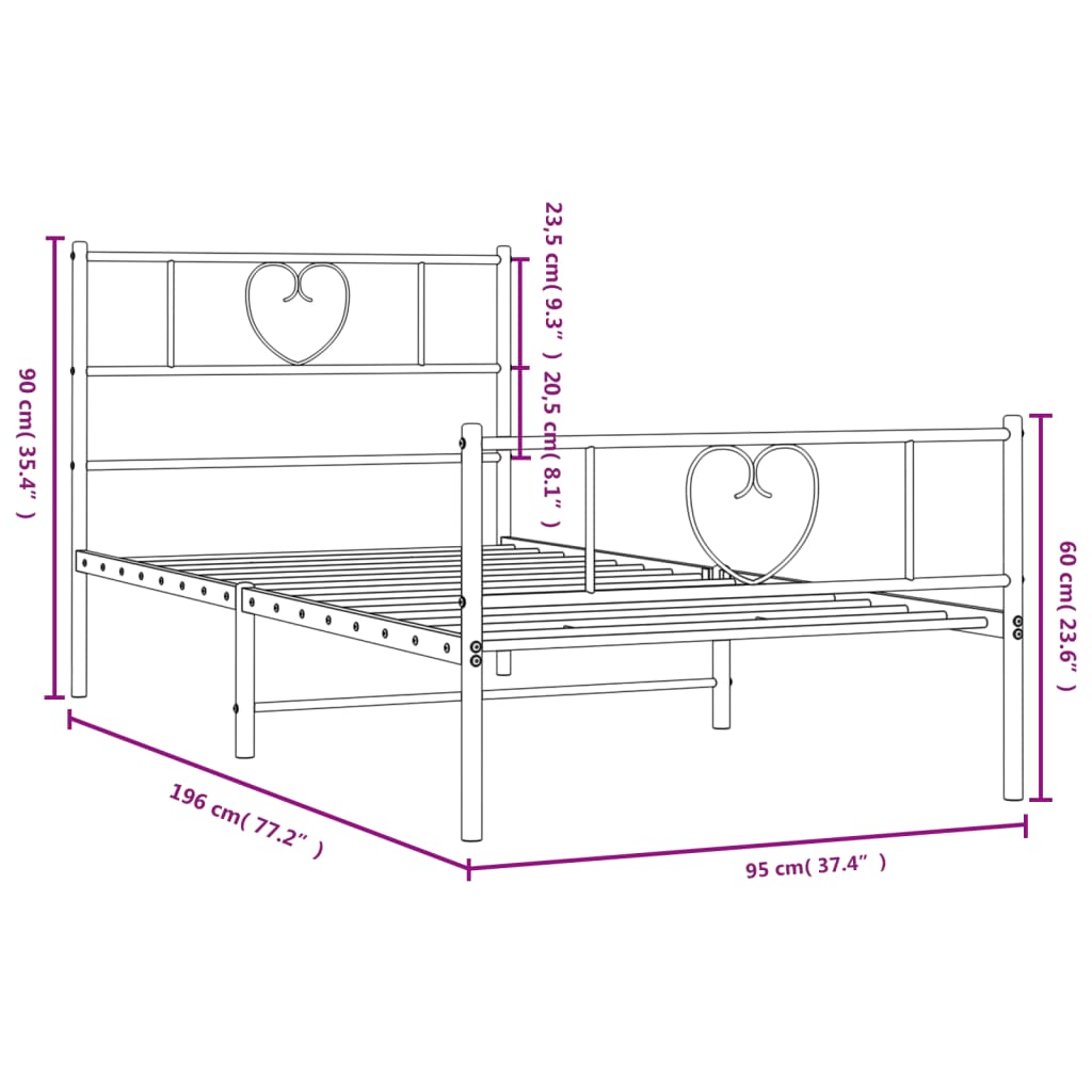 vidaXL Cadre de lit métal sans matelas avec pied de lit noir 90x190 cm