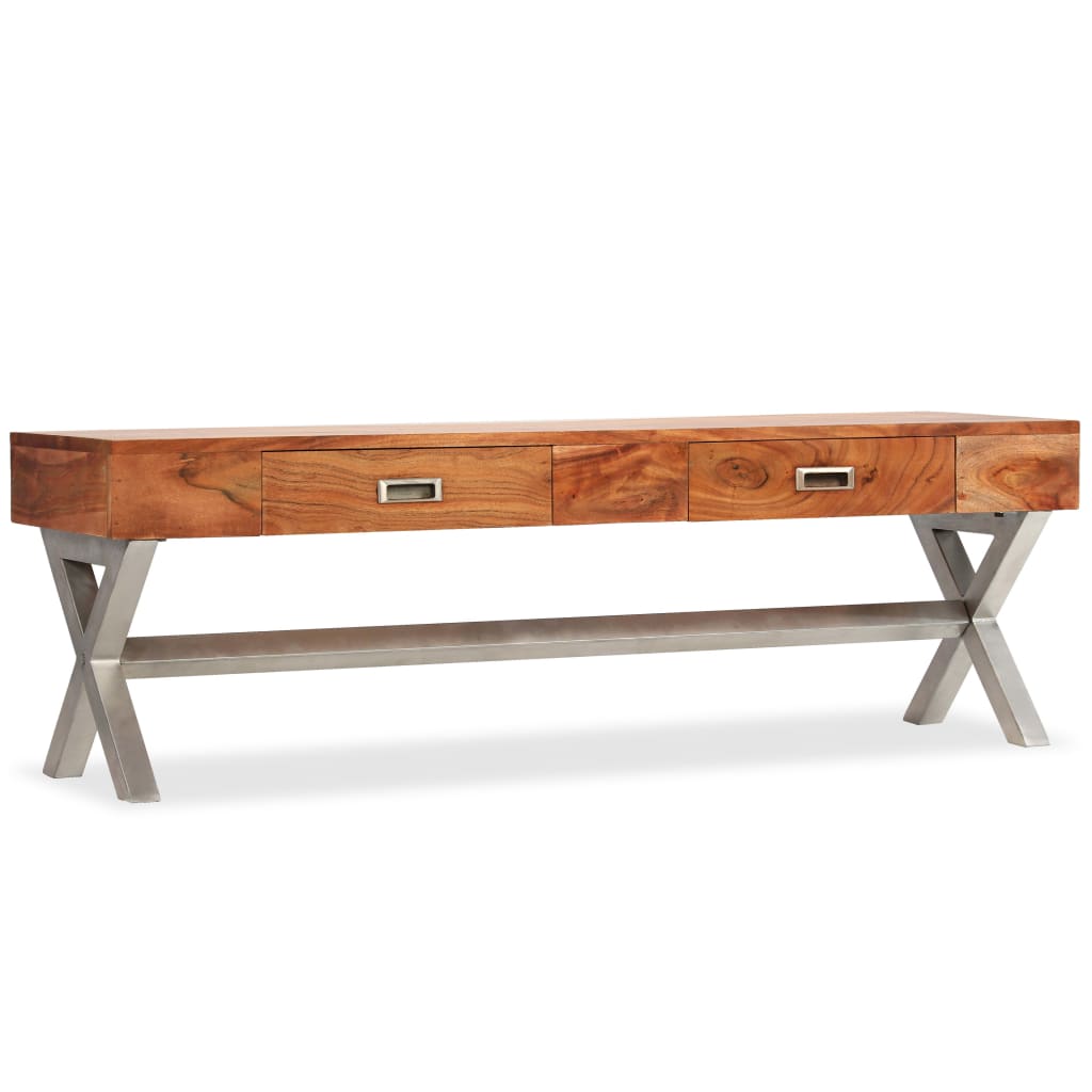 vidaXL Meuble TV avec tiroirs bois d’acacia massif 140 cm