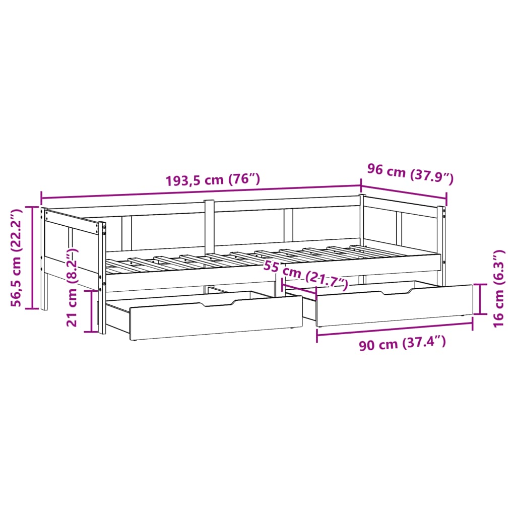 vidaXL Lit de jour avec tiroirs blanc 90x190 cm bois de pin massif