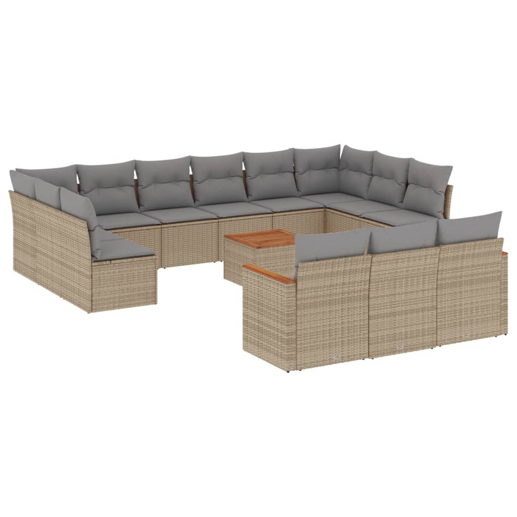 vidaXL Salon de jardin et coussins 14 pcs mélange beige résine tressée