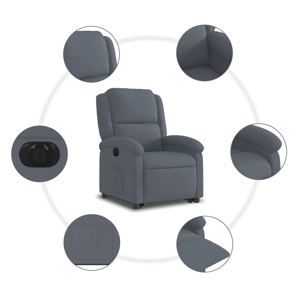 vidaXL Fauteuil inclinable électrique gris foncé velours