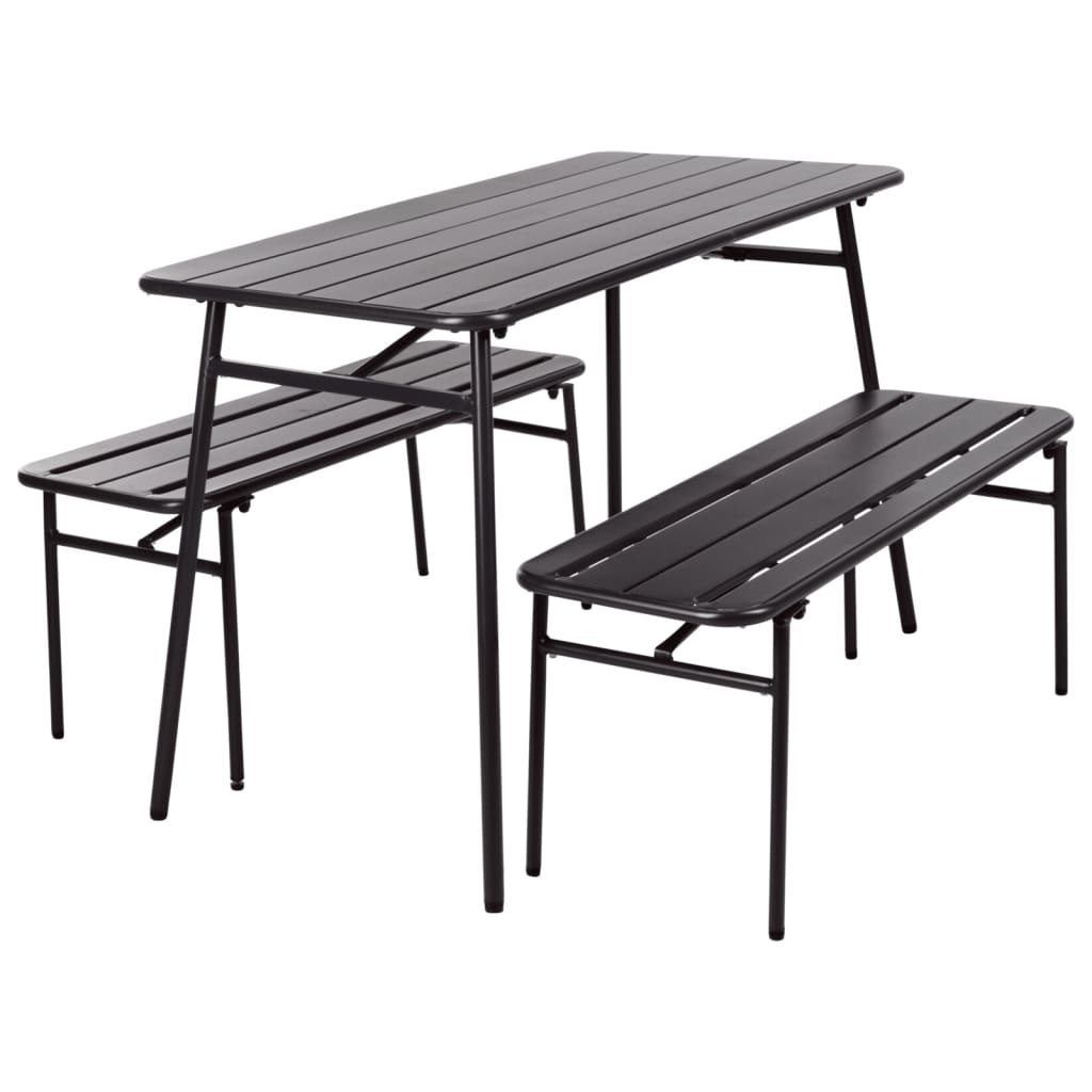 ProGarden Ensemble table et banc de jardin 3 pcs gris acier