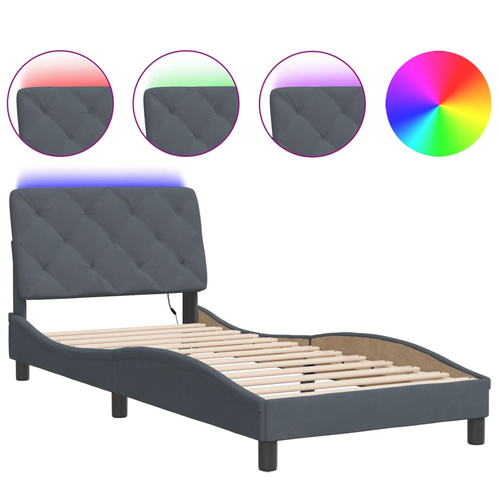 vidaXL Cadre de lit avec LED sans matelas gris foncé 90x190 cm velours