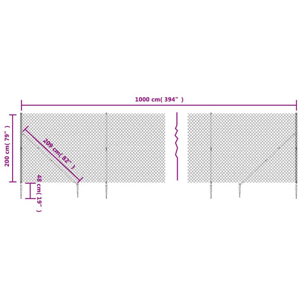 vidaXL Clôture à mailles losangées avec piquet d'ancrage vert 2x10 m