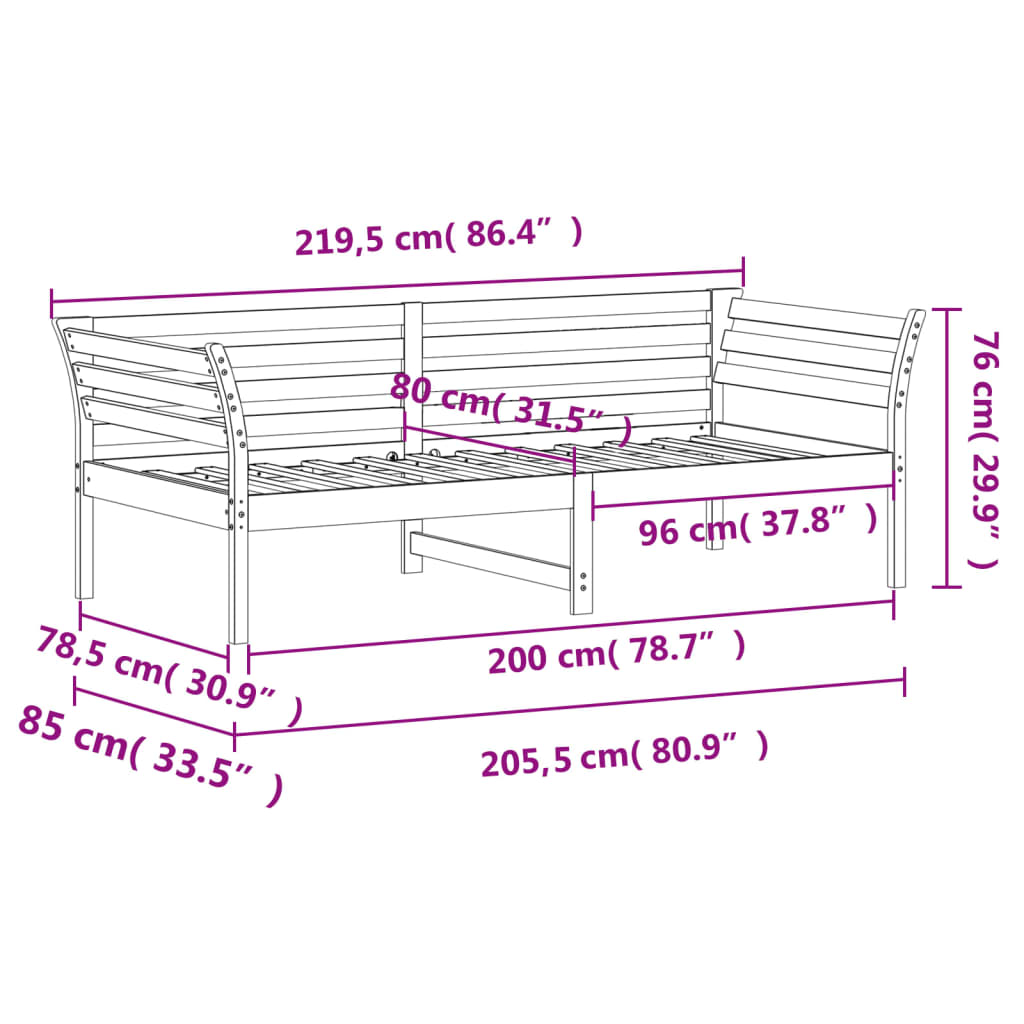 vidaXL Lit de jour sans matelas cire marron 80x200 cm bois pin massif