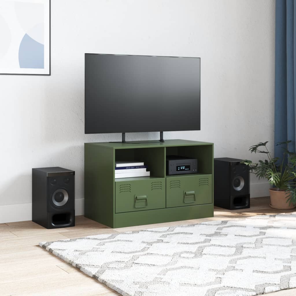 vidaXL Meuble TV vert olive 67x39x44 cm acier