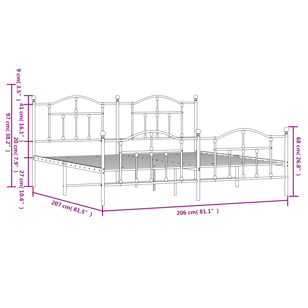 vidaXL Cadre de lit métal sans matelas et pied de lit blanc 200x200 cm