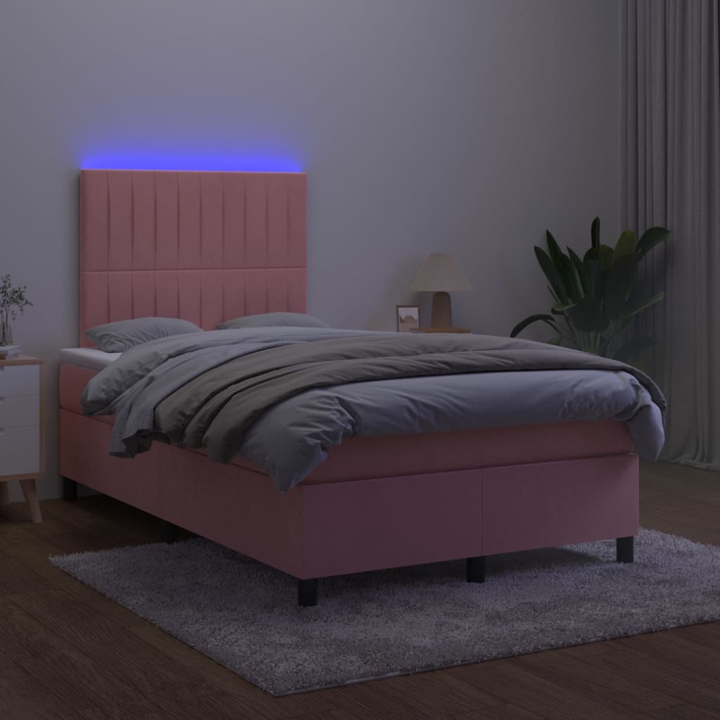 vidaXL Sommier à lattes de lit avec matelas LED Rose 120x200cm Velours