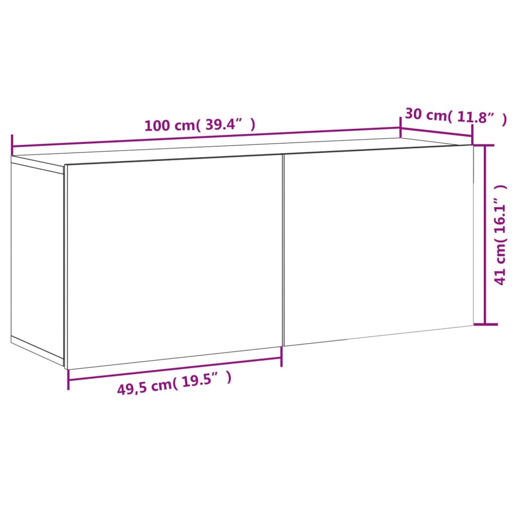 vidaXL Meuble TV mural chêne sonoma 100x30x41 cm