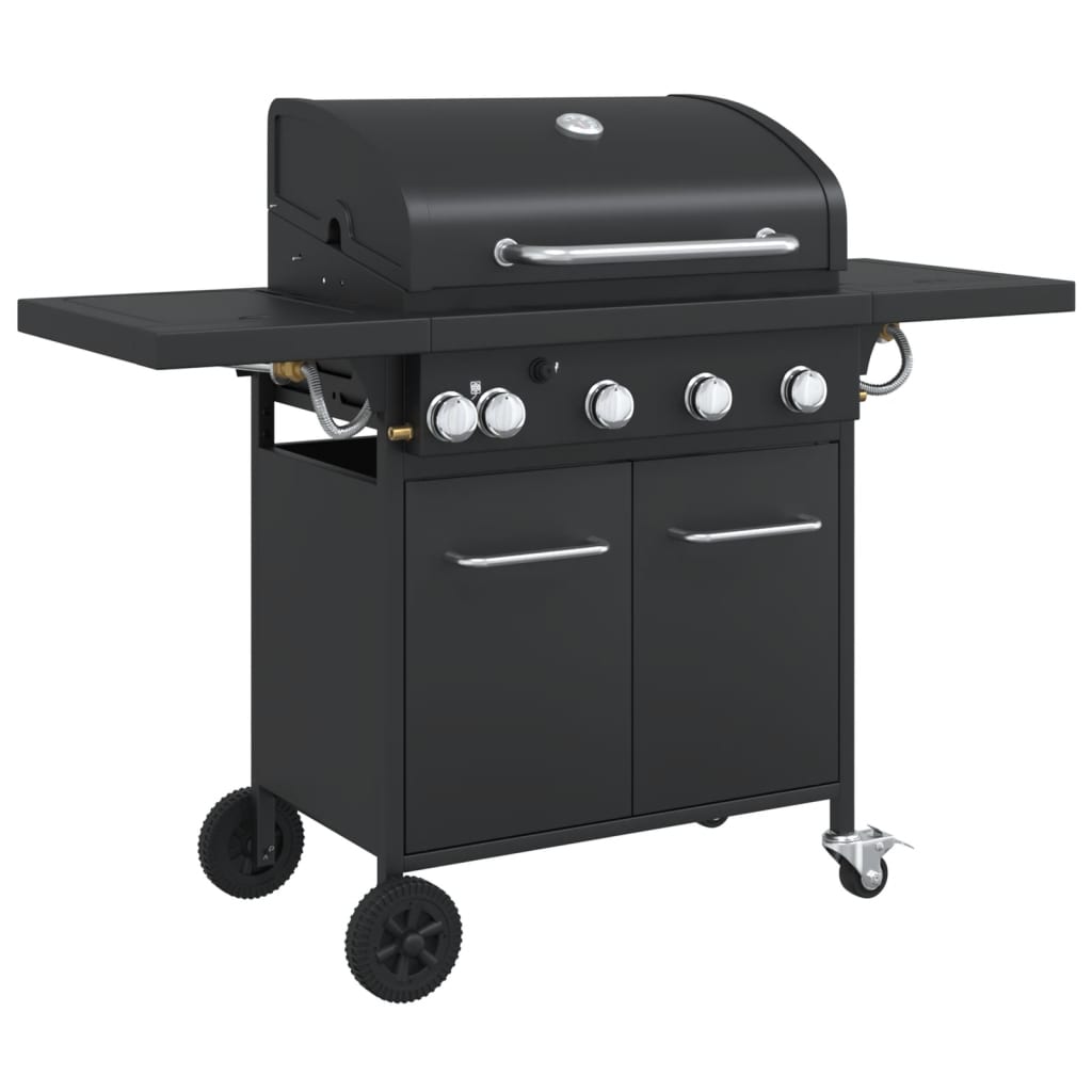 vidaXL Barbecue gril à gaz avec 5 brûleurs noir acier enduit de poudre