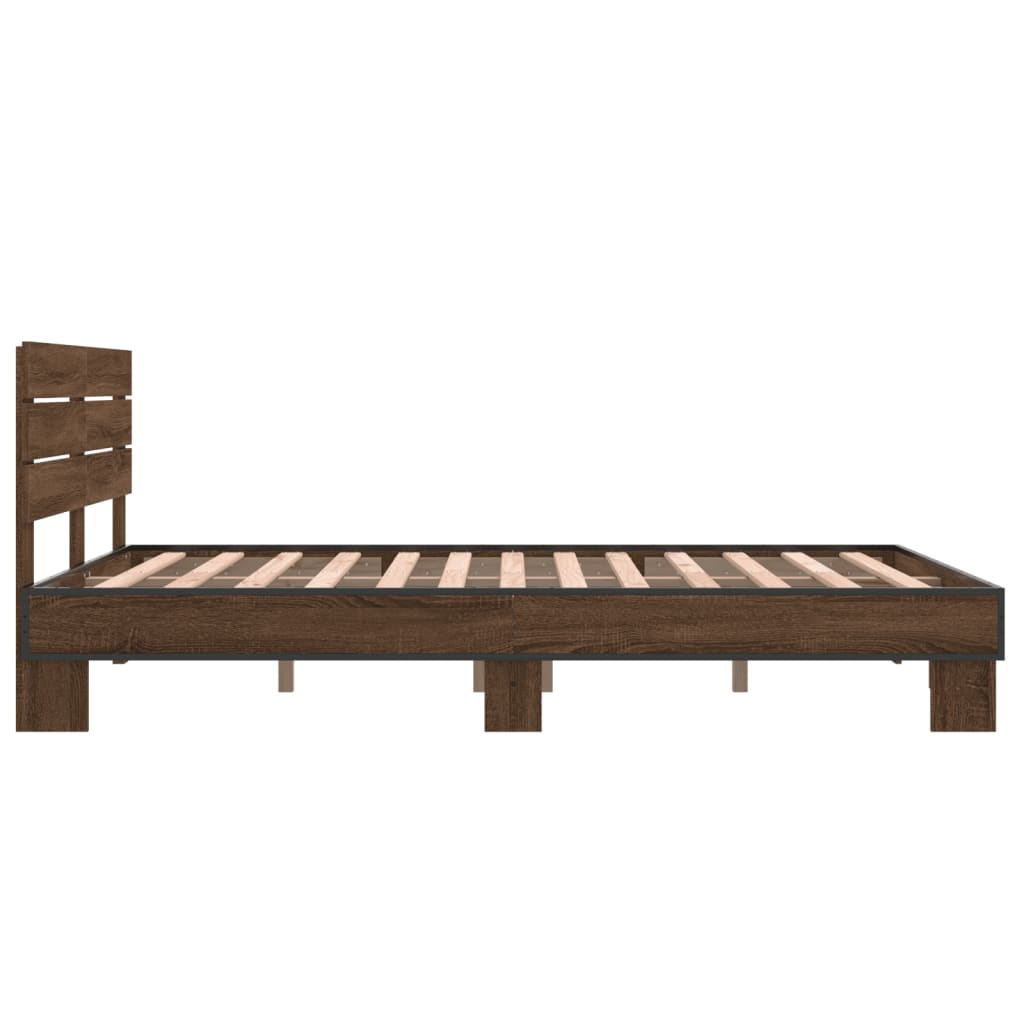 vidaXL Cadre de lit chêne marron 135x190 cm bois d'ingénierie et métal