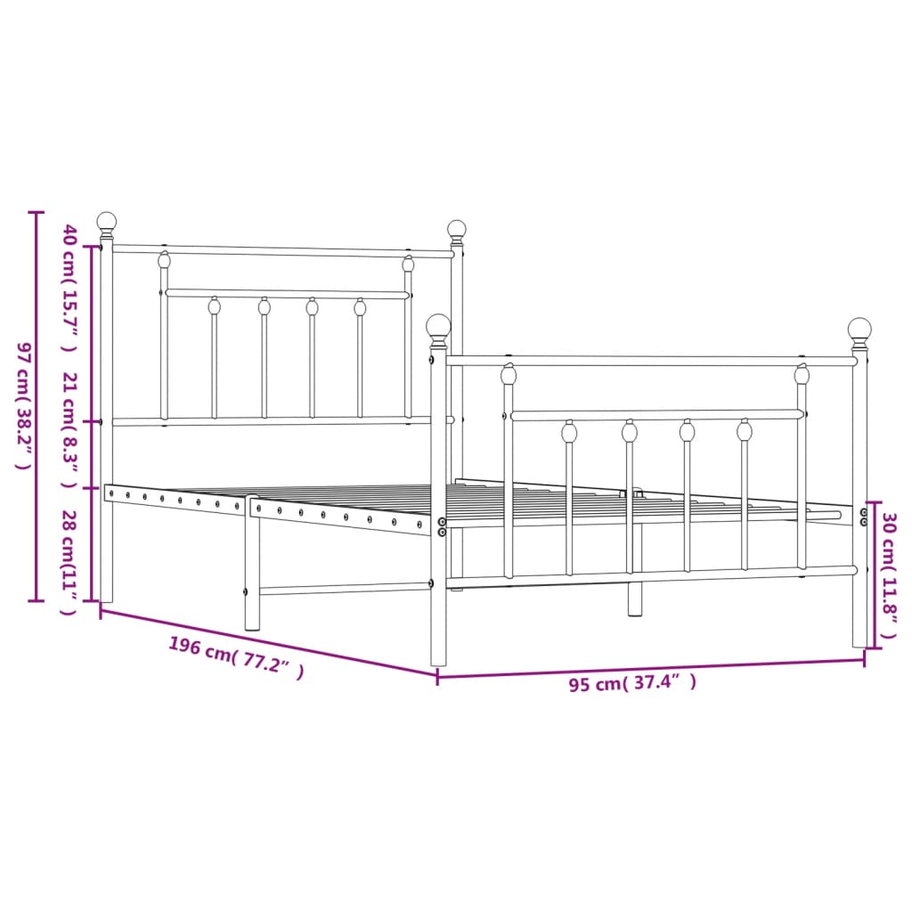 vidaXL Cadre de lit métal sans matelas avec pied de lit noir 90x190 cm