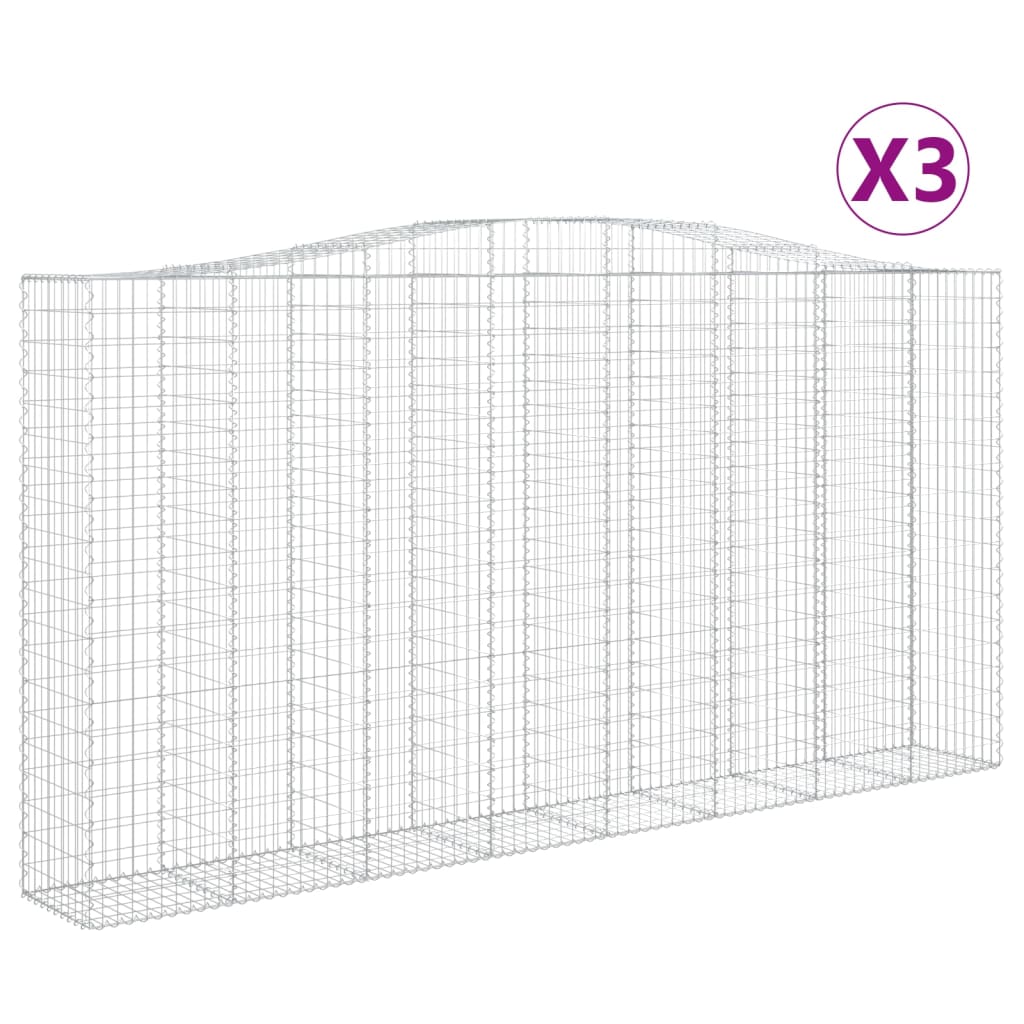 vidaXL Paniers à gabions arqués 3 pcs 400x50x200/220 cm Fer galvanisé