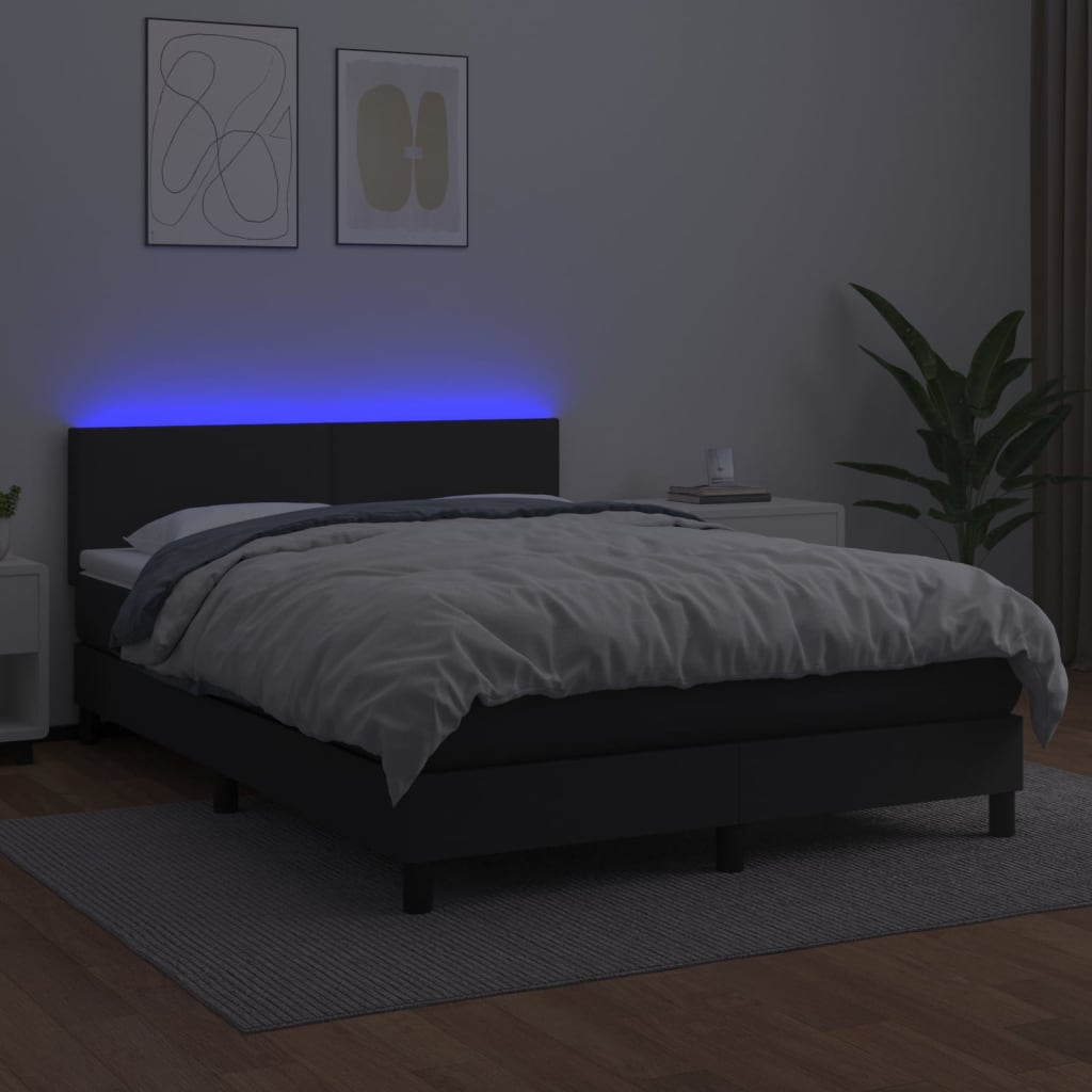 vidaXL Sommier à lattes de lit avec matelas et LED Noir 140x200 cm