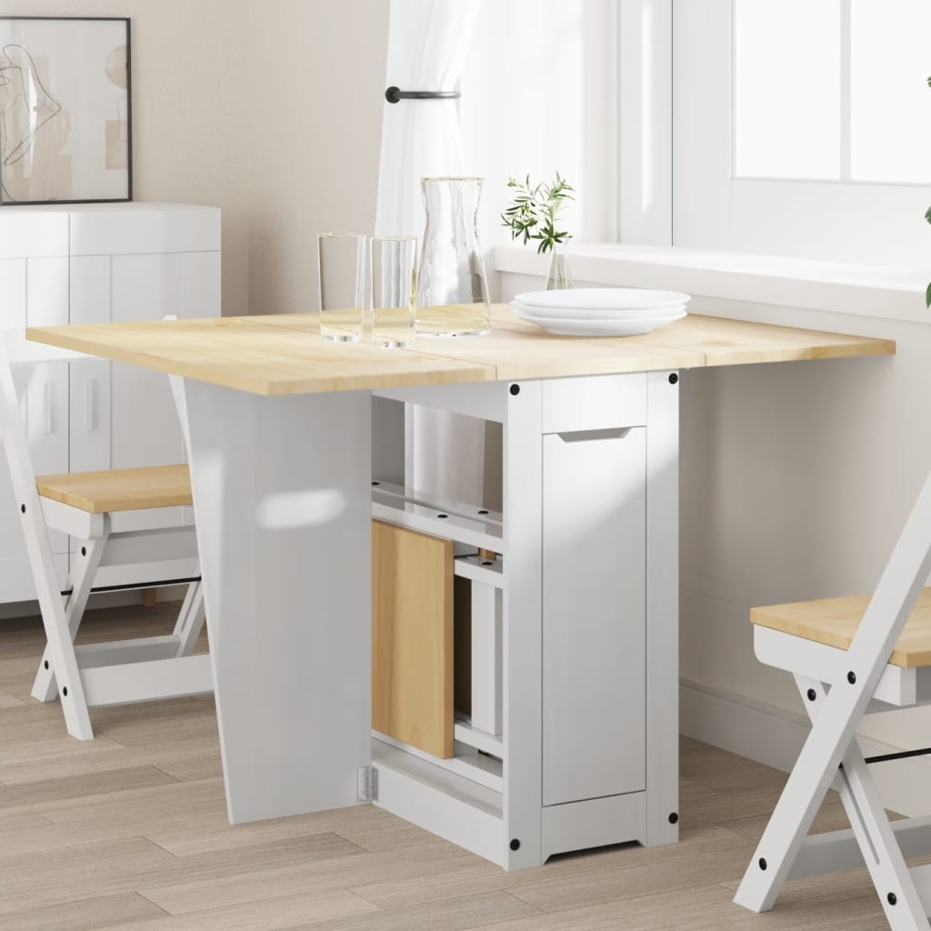 vidaXL Table à manger papillon pliable Corona blanc bois de pin massif