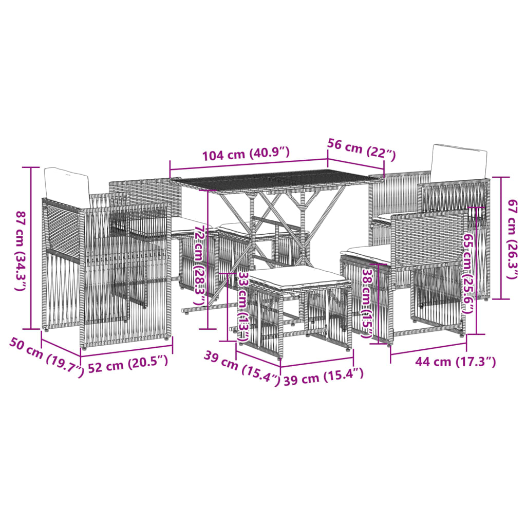 vidaXL Ensemble à manger de jardin coussins 7 pcs noir résine tressée