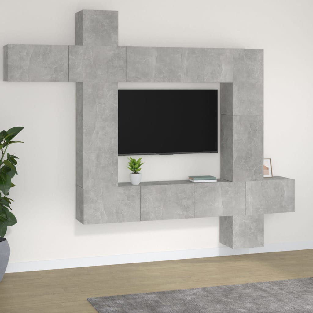 vidaXL Ensemble de meubles TV 9 pcs Gris béton Bois d'ingénierie