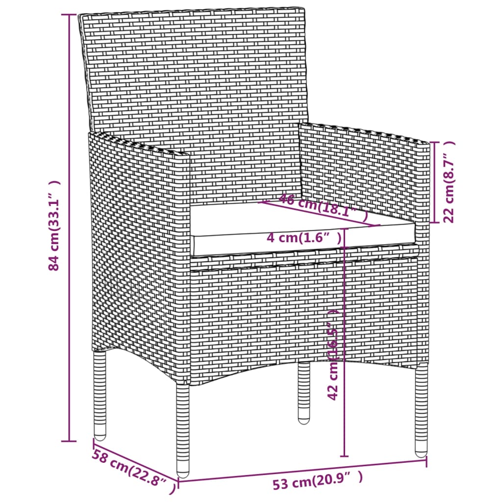 vidaXL Ensemble à manger de jardin avec coussins 3 pcs Marron et noir