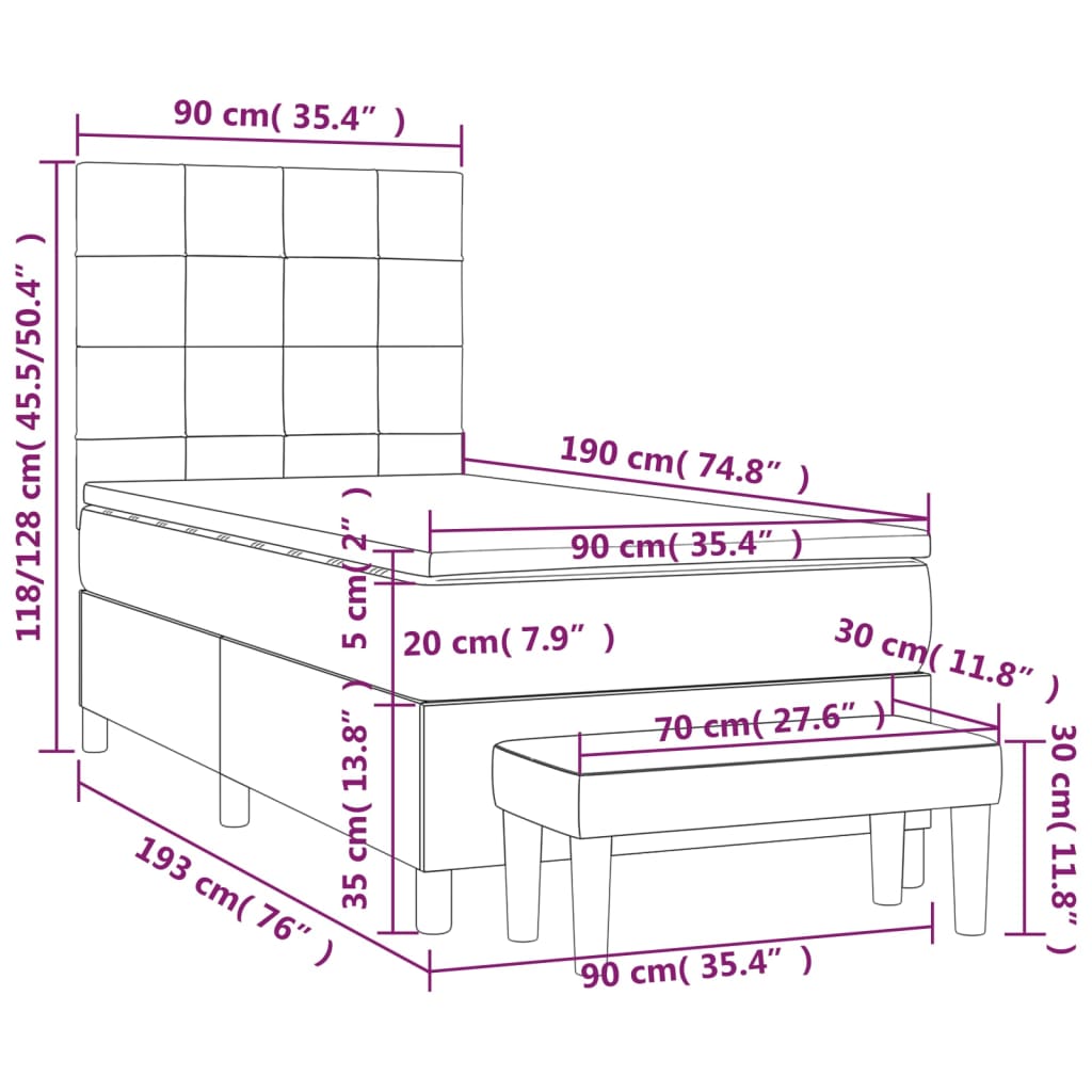 vidaXL Sommier à lattes de lit avec matelas Marron foncé 90x190 cm