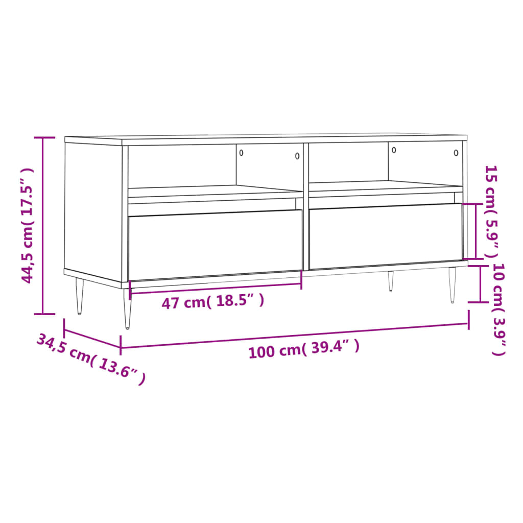 vidaXL Meuble TV sonoma gris 100x34,5x44,5 cm bois d'ingénierie