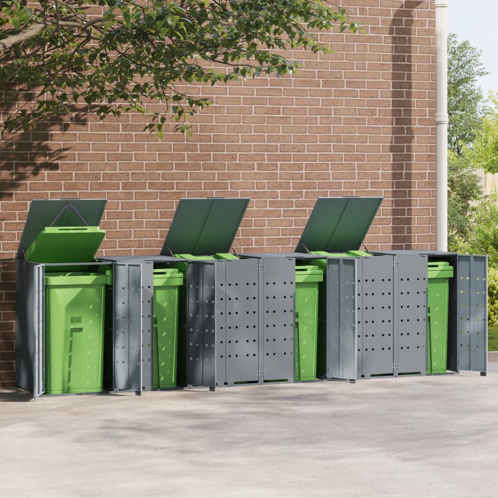 vidaXL Rangement à roulettes pour poubelles pour 6 bacs gris acier