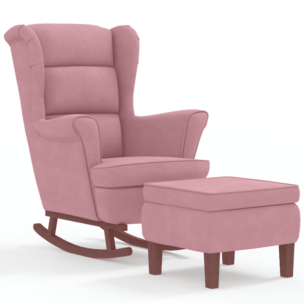 vidaXL Chaise à bascule avec pieds en bois et tabouret Rose Velours