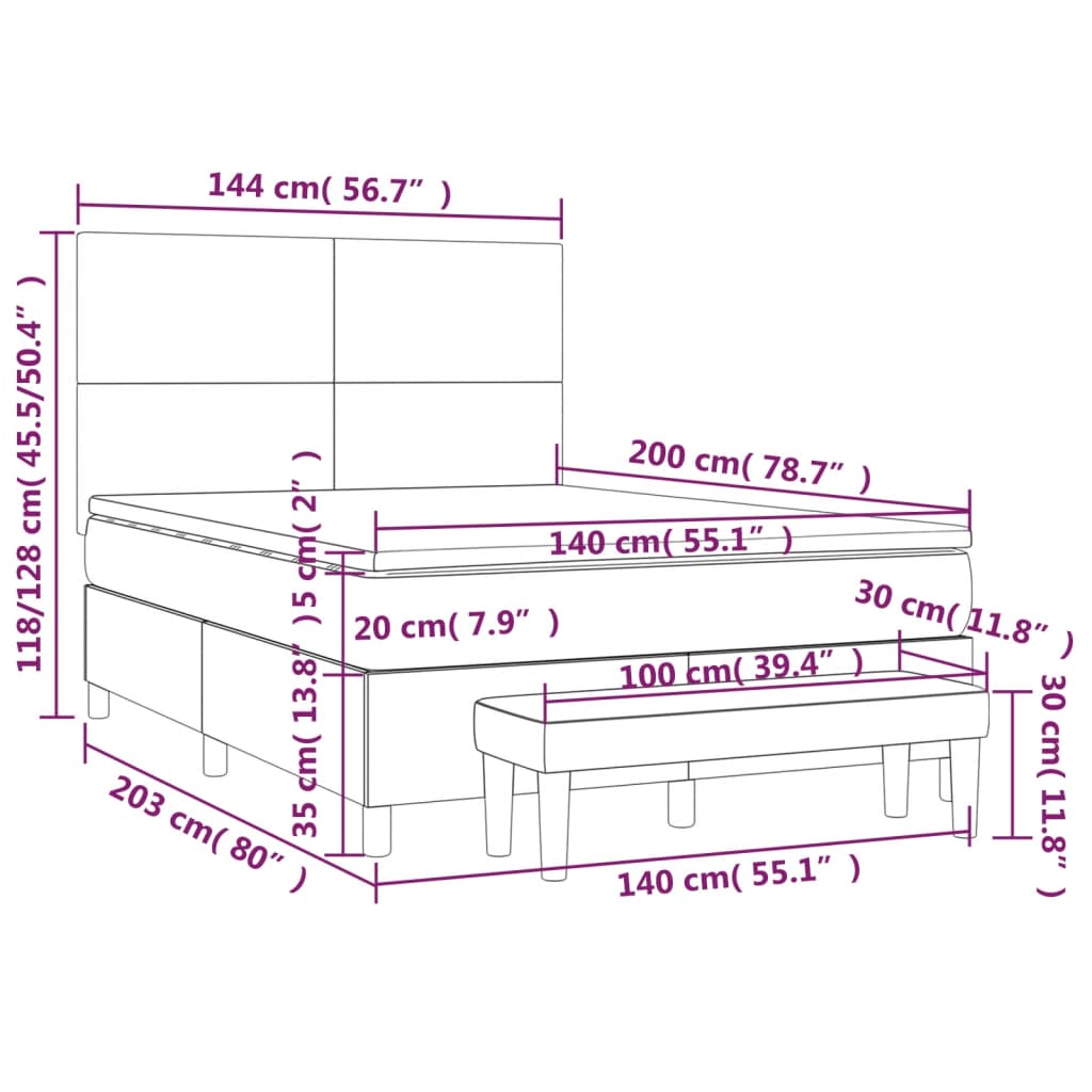 vidaXL Sommier à lattes de lit avec matelas Noir 140x200 cm Similicuir