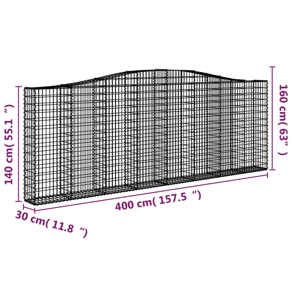 vidaXL Paniers à gabions arqués 2 pcs 400x30x140/160 cm Fer galvanisé