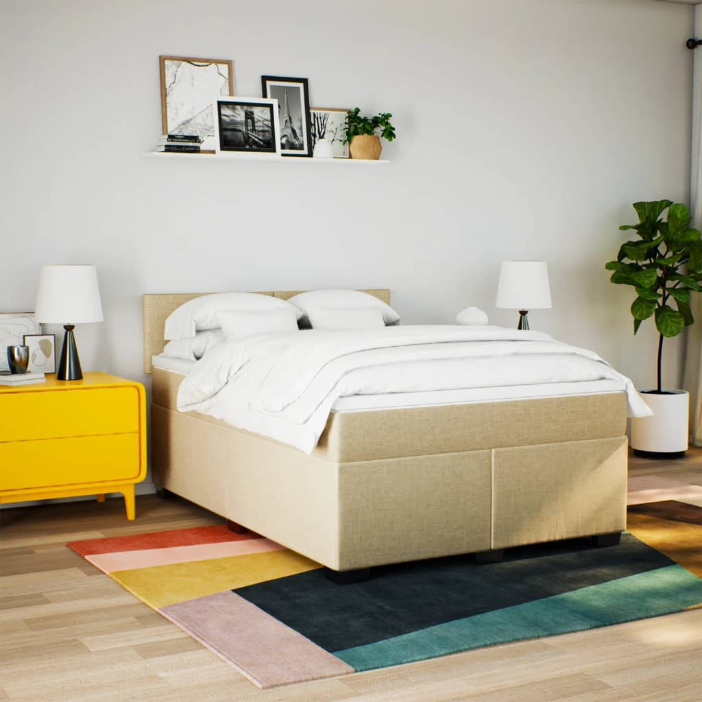 vidaXL Sommier à lattes de lit avec matelas Crème 160x200 cm Tissu