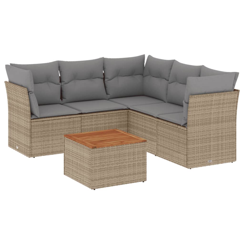 vidaXL Salon de jardin avec coussins 6pcs mélange beige résine tressée