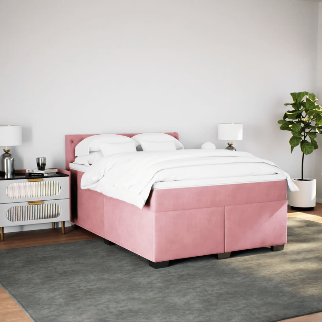 vidaXL Sommier à lattes de lit et matelas rose foncé 140x200cm velours