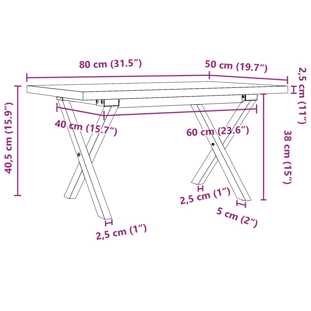 vidaXL Table basse cadre en X 80x50x40,5cm bois de pin massif et fonte