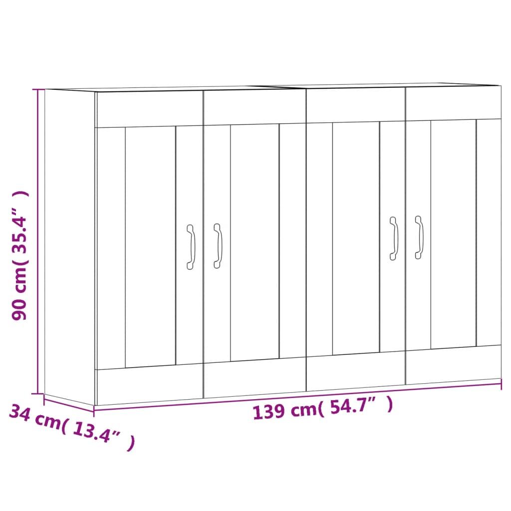 vidaXL Armoires murales 2 pcs gris béton bois d'ingénierie