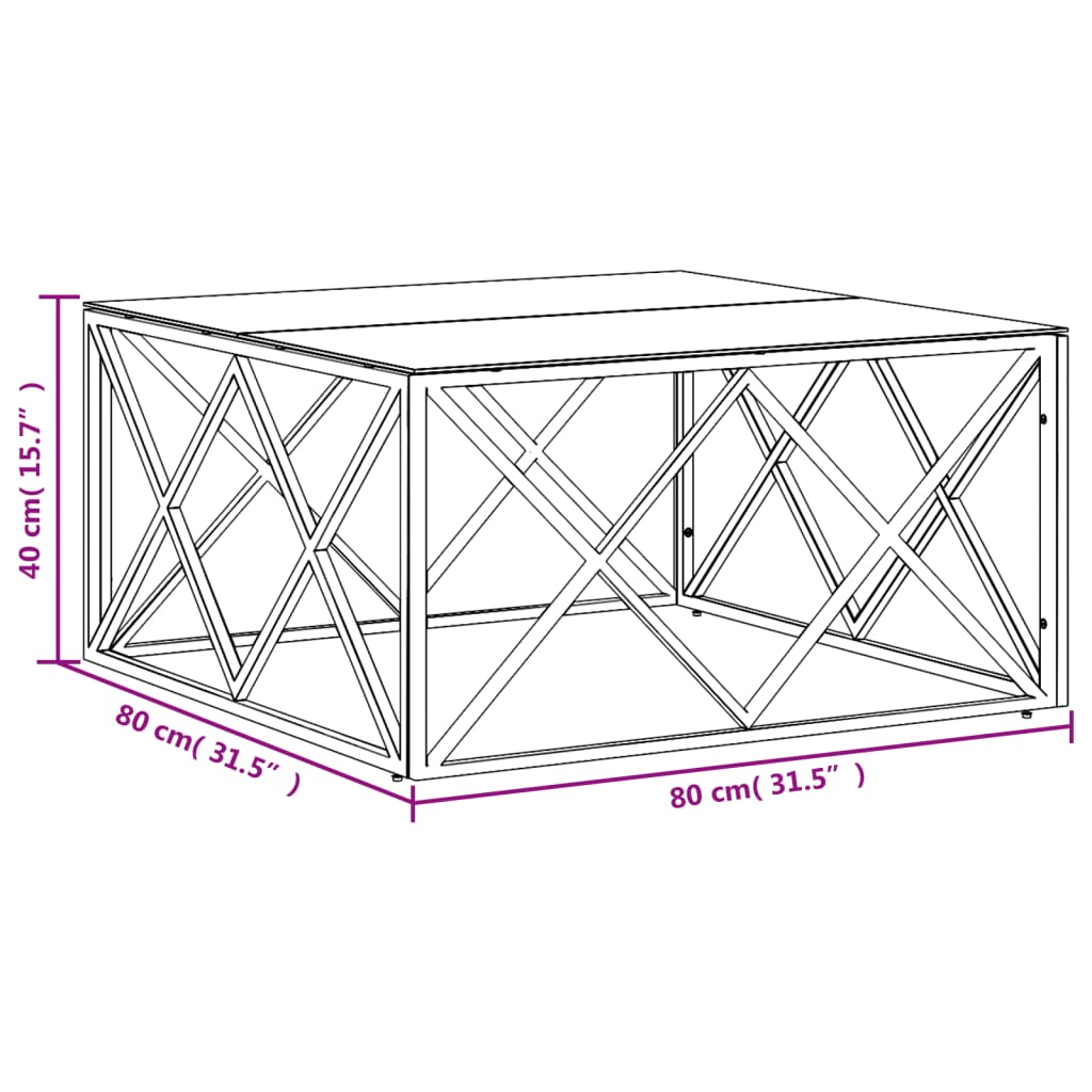 vidaXL Table basse 80x80x40 cm acier inoxydable et verre